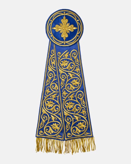 Xρυσοκέντητη Κορδέλα Δικεροτρίκερων σε Μπλε Ρουά Αλπακά